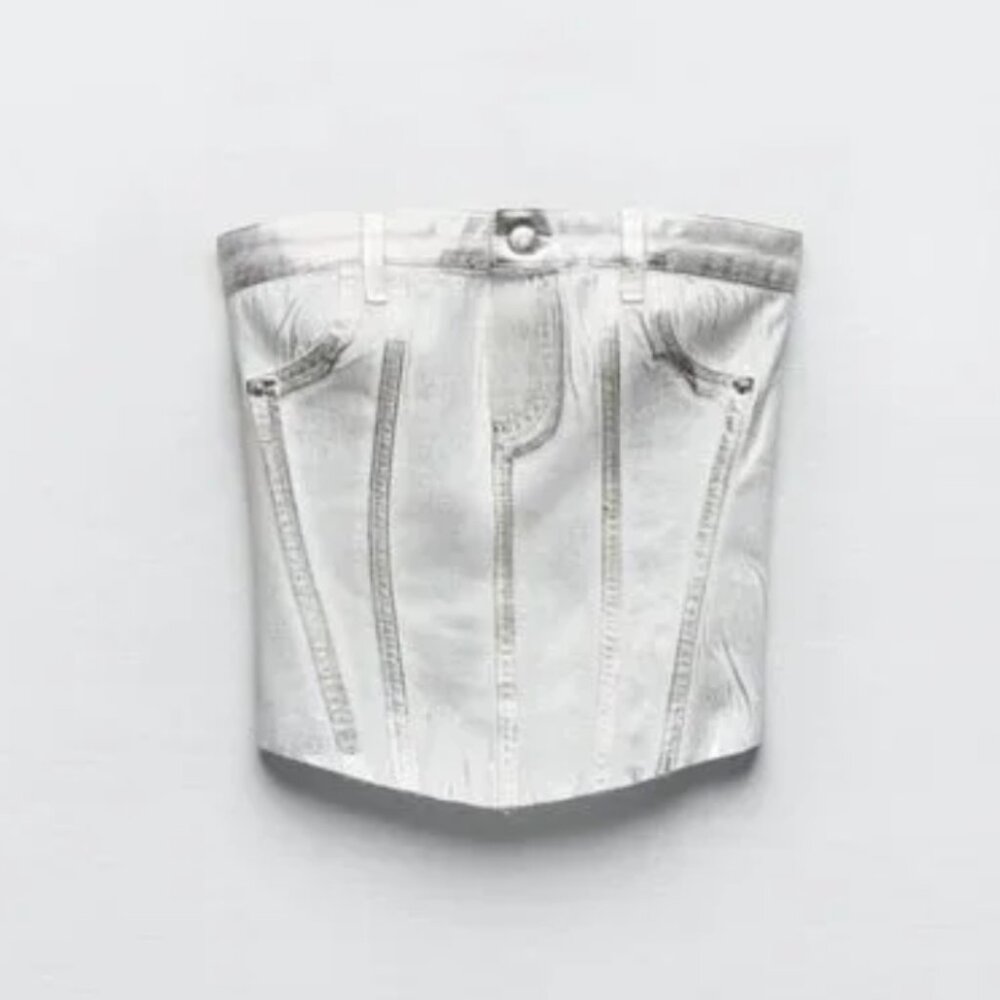 NWT ZARA METALLIC STRAPLESS TOP silver - Picture 4 of 6